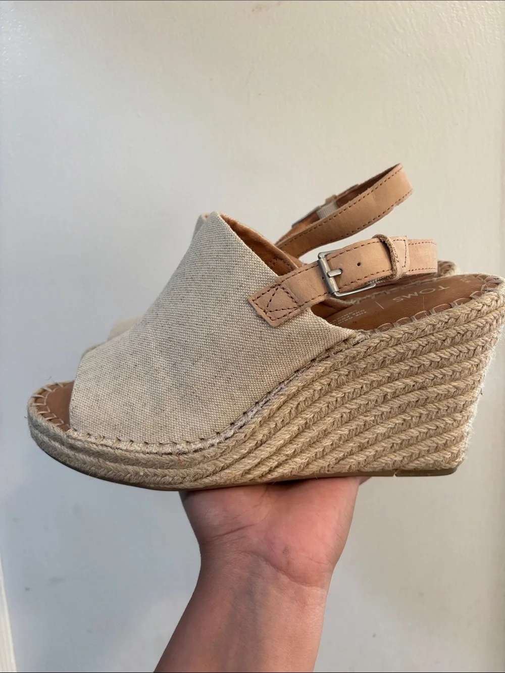 Toms Natural Canvas Espadrille Wedge Sandals